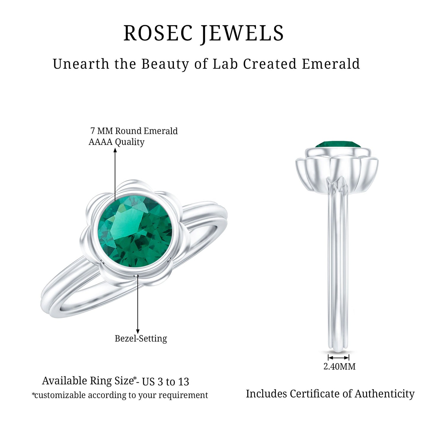 Bezel Set Lab Created Emerald Solitaire Engagement Ring