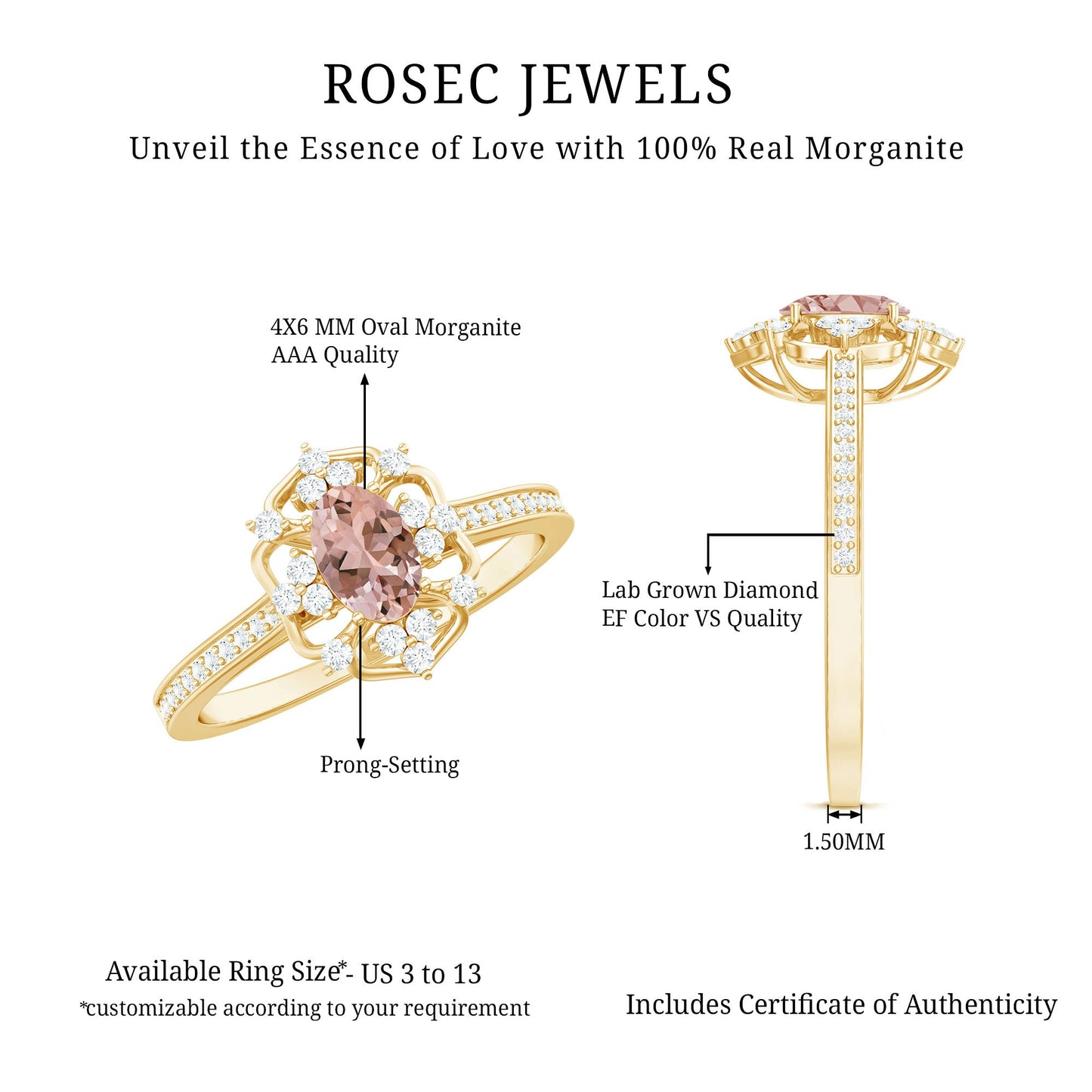 Vintage Inspired Morganite Engagement Ring with Diamonds