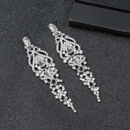Trend Crystal Drop Earrings – Elegant Long Dangle For Bridal | Femstylo