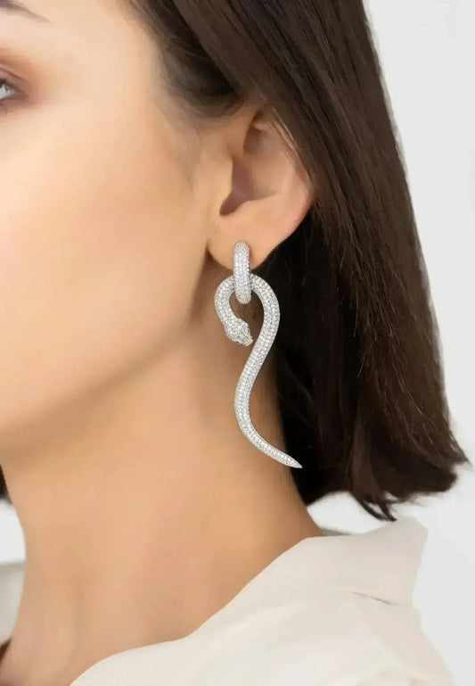 Anaconda Snake Drop Earrings | Sterling Silver Animal Jewelry -Femstylo