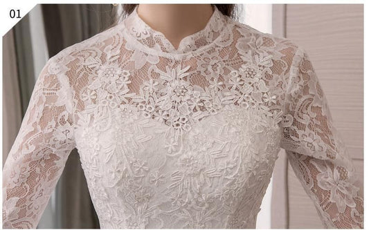Sexy Lace High Neck New Wedding Dress Fashion Slim Embroidery Backless