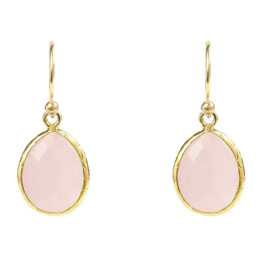 Petite Rose Quartz Drop Earrings - 22K Gold Plated Sterling Silver | Femstylo