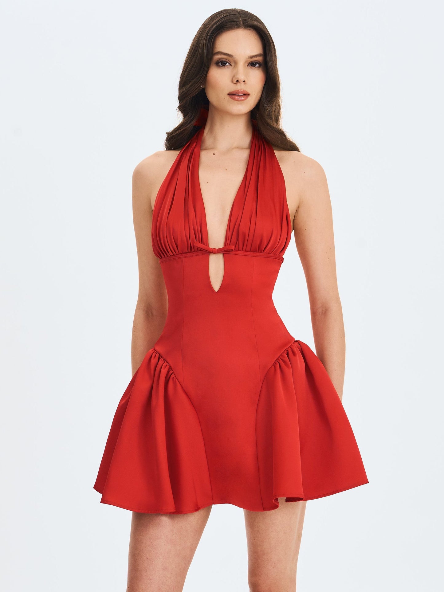 Peyton Ruby Plunging Halter Keyhole Mini Dress