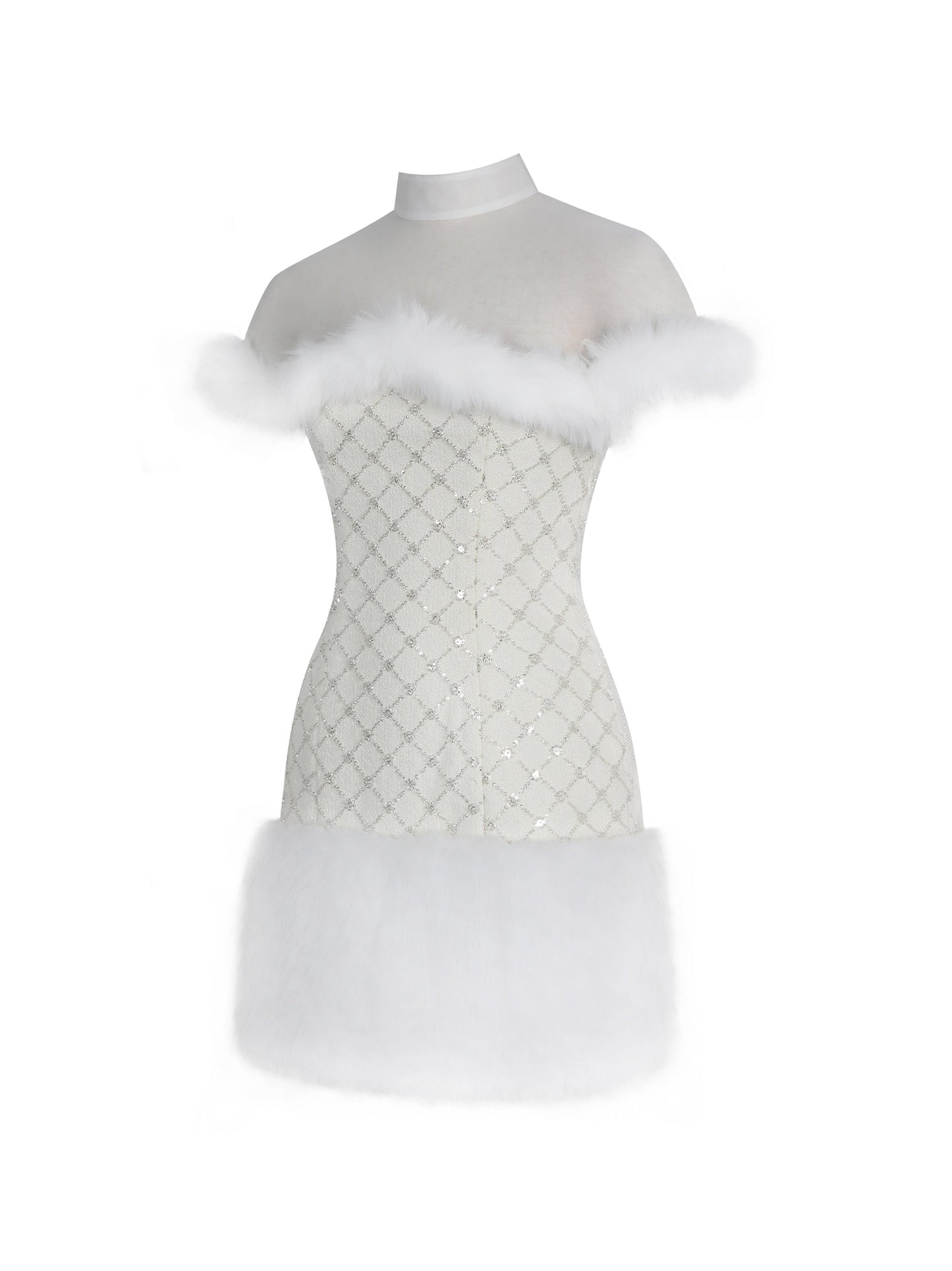 Taylor Ivory Fur Trimmed Beaded Bouclé Mini Dress