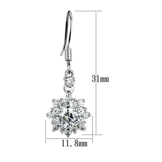 3W1054 Rhodium Brass Earrings – AAA Clear CZ Studs