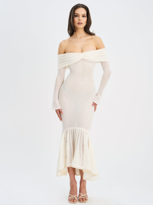 Kaedyn Off Shoulder Long Sleeve Crochet Mermaid Maxi Dress