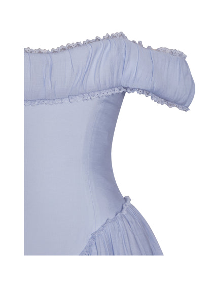 Xavy Baby Blue Off Shoulder Corset Midi Dress