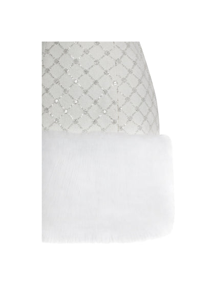 Taylor Ivory Fur Trimmed Beaded Bouclé Mini Dress