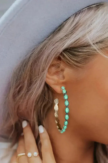 Turquoise C-Shape Hoop Earrings | Bold Statement Earrings - Femstylo