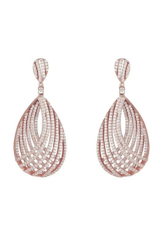 Vortex Teardrop Rose Gold Earrings | Bridal Statement Jewelry -femstylo