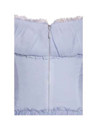 Xavy Baby Blue Off Shoulder Corset Midi Dress