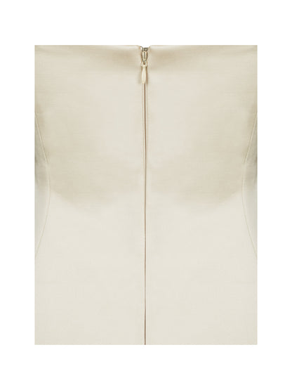 Gracie Butter Yellow Ruched Satin Midi Dress