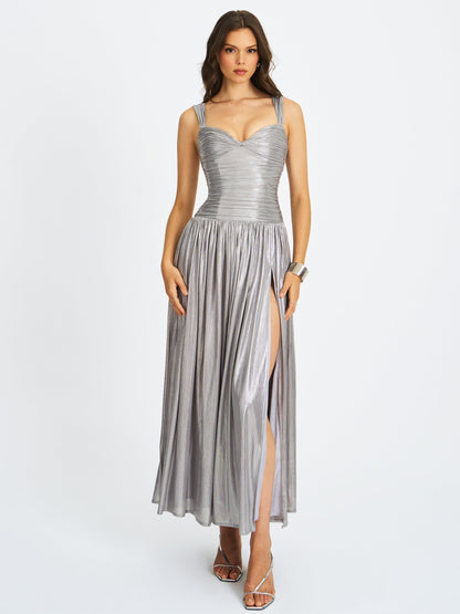 Palmer Silver Glitter Drop Waist Maxi Dress