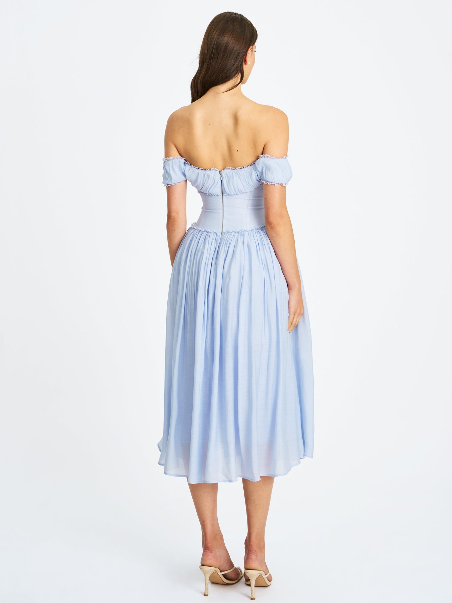 Xavy Baby Blue Off Shoulder Corset Midi Dress