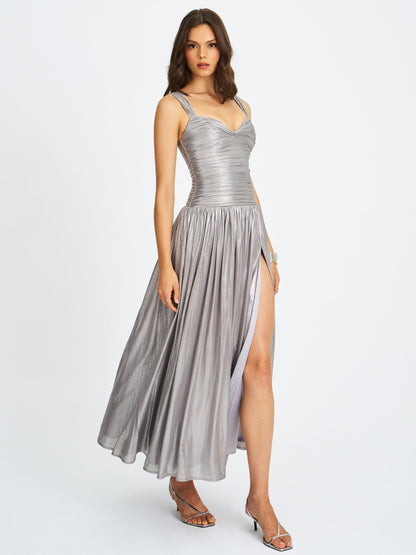 Palmer Silver Glitter Drop Waist Maxi Dress