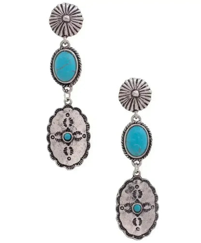 Turquoise Oval Dangle Earrings | Imported Statement Earrings - Femstylo
