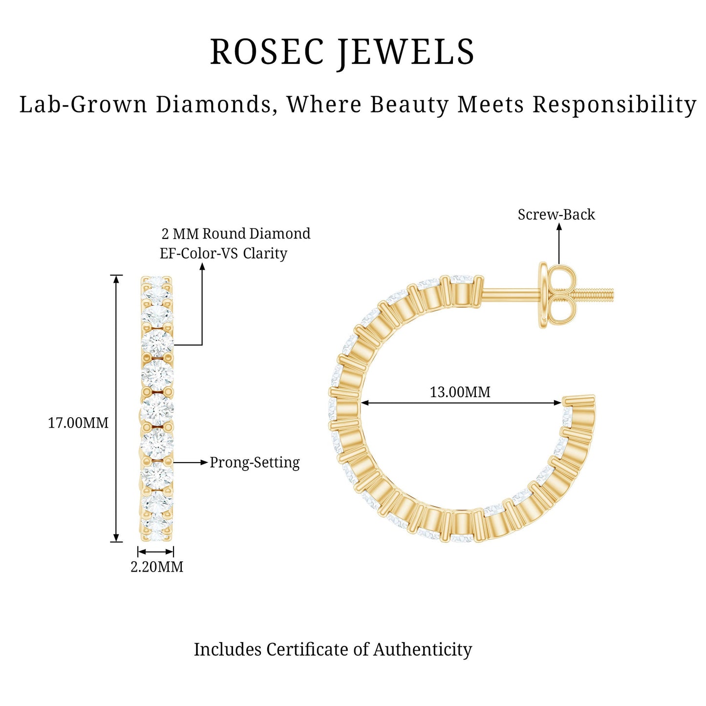 Lab Grown Diamond Hoop Earrings with Screw Back