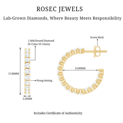 Lab Grown Diamond Hoop Earrings with Screw Back