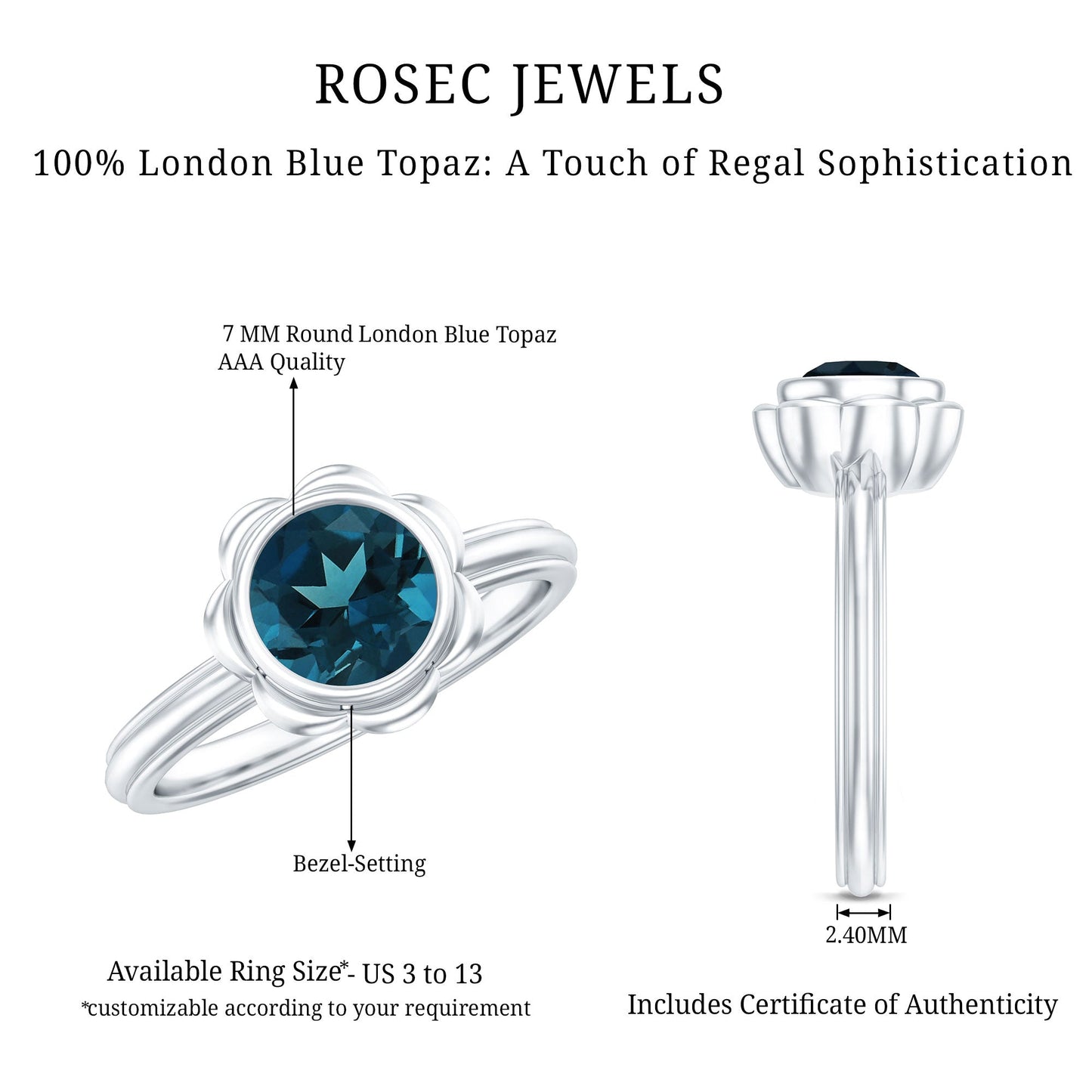 Genuine 1.35 Carat London Blue Topaz Solitaire Engagement Ring