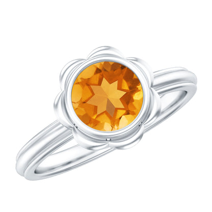 1 Carat Citrine Solitaire Engagement Ring in Bezel Setting