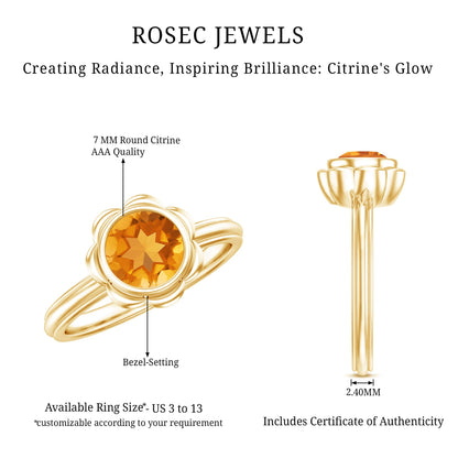 1 Carat Citrine Solitaire Engagement Ring in Bezel Setting