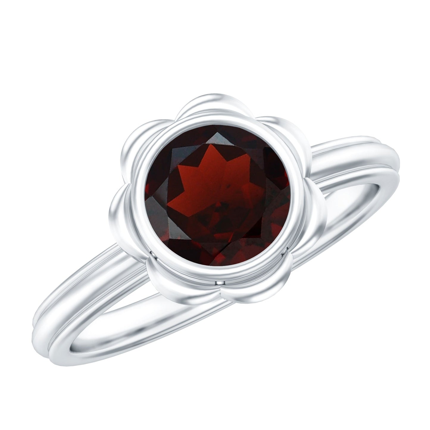 1.7 Carat Round Cut Garnet Flower Engagement Ring for Women