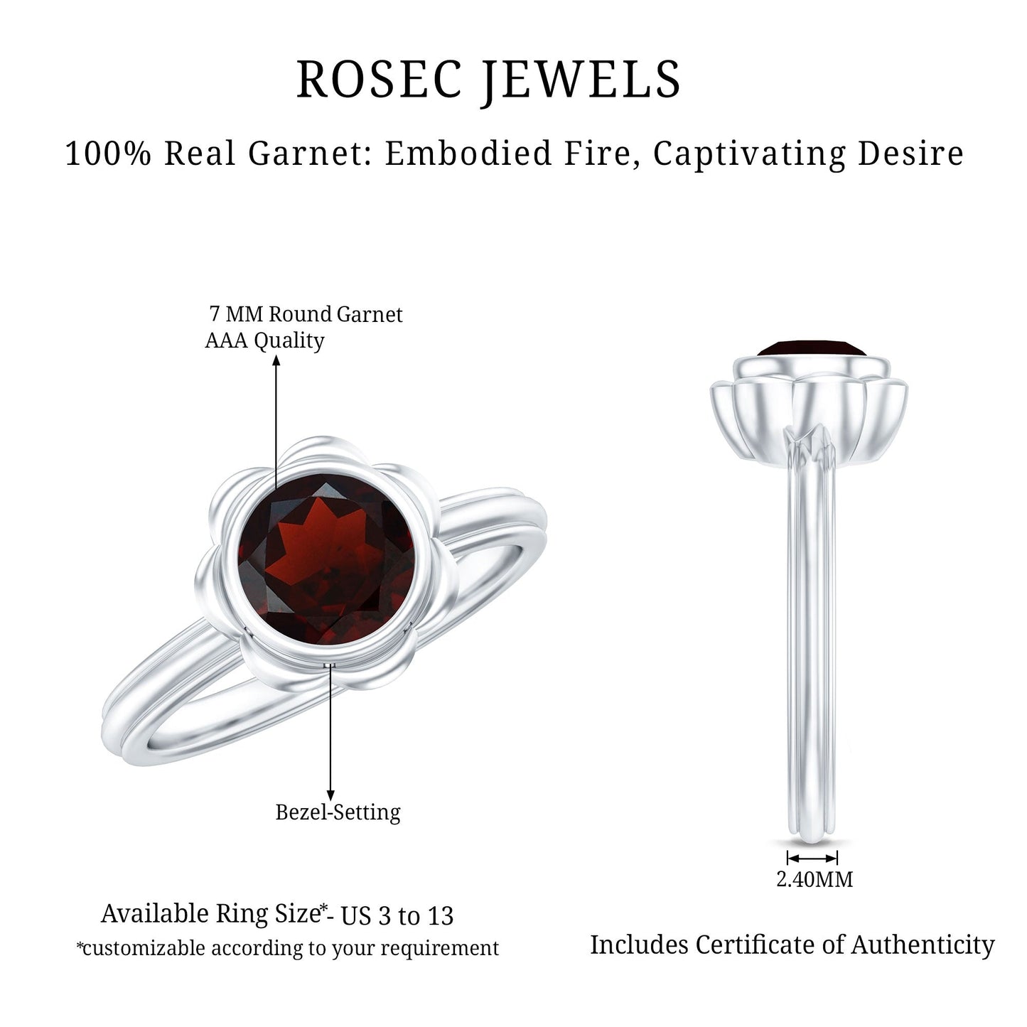 1.7 Carat Round Cut Garnet Flower Engagement Ring for Women