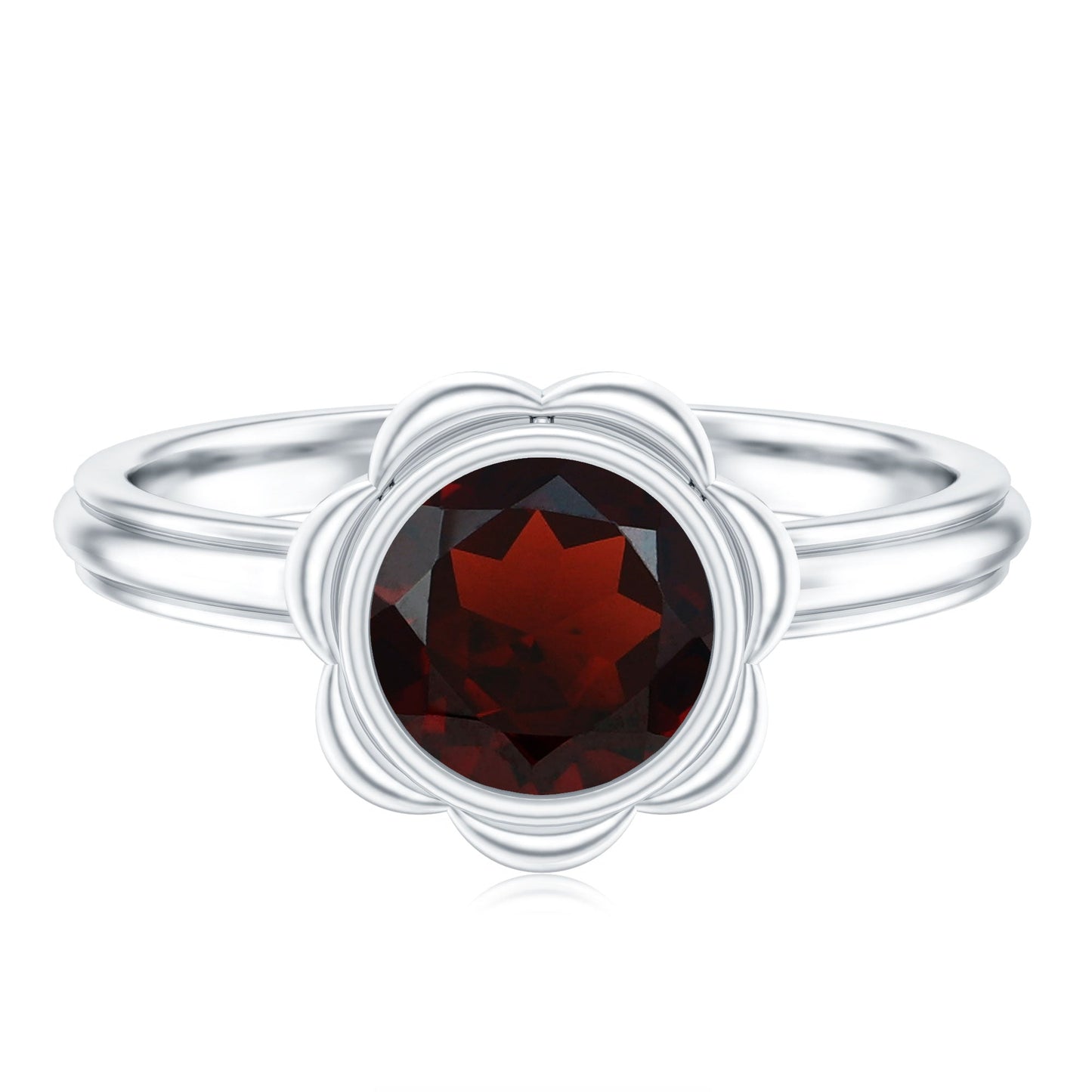 1.7 Carat Round Cut Garnet Flower Engagement Ring for Women