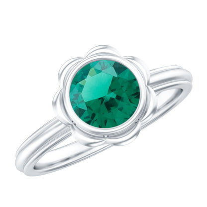 Bezel Set Lab Created Emerald Solitaire Engagement Ring