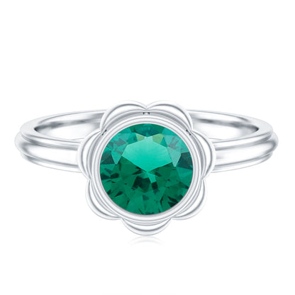 Bezel Set Lab Created Emerald Solitaire Engagement Ring