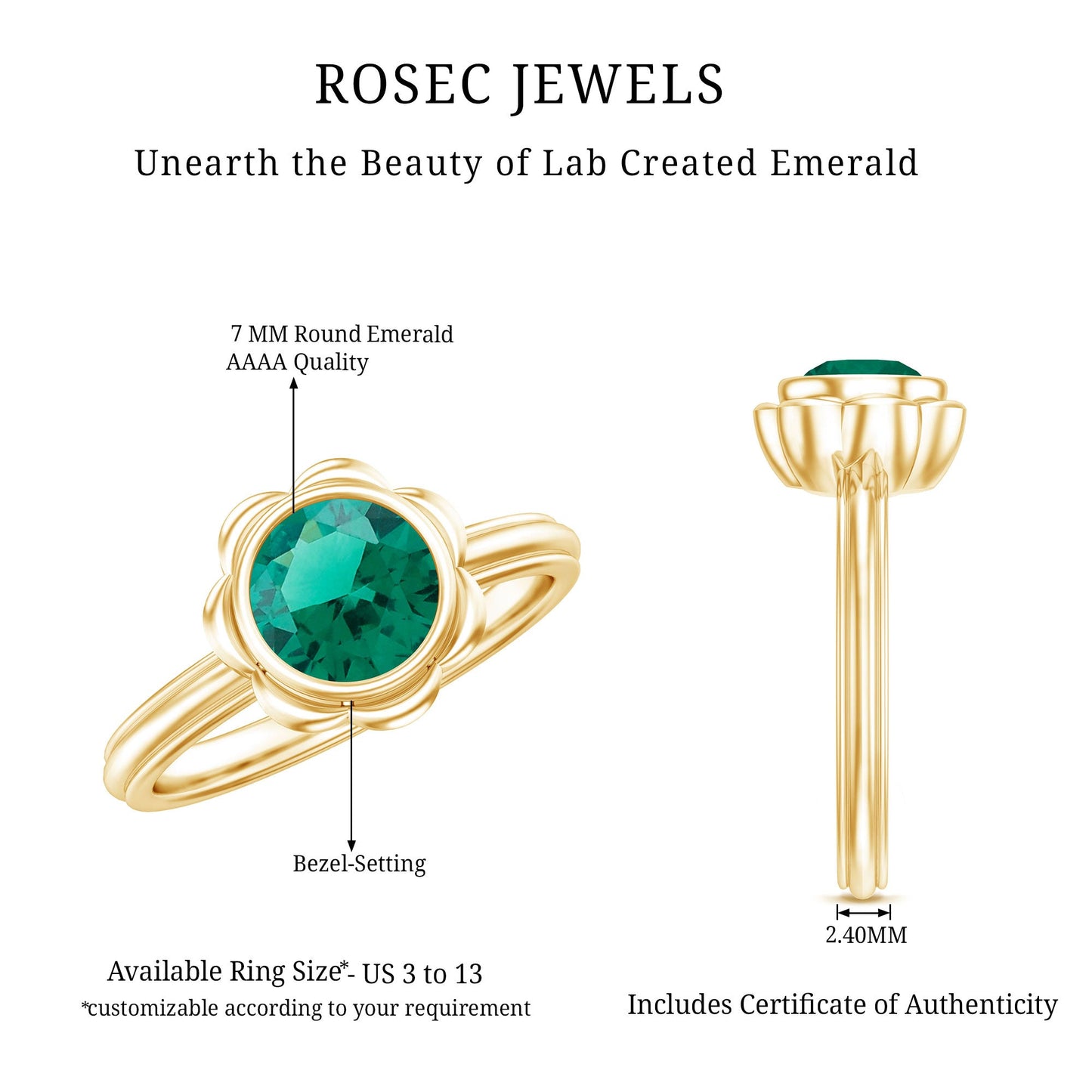 Bezel Set Lab Created Emerald Solitaire Engagement Ring