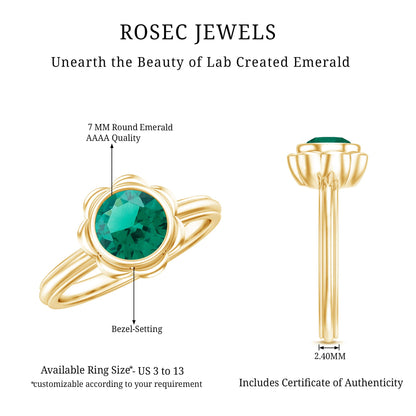 Bezel Set Lab Created Emerald Solitaire Engagement Ring