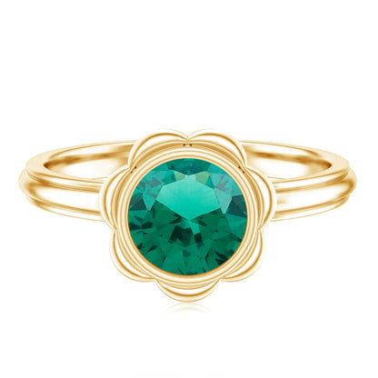 Bezel Set Lab Created Emerald Solitaire Engagement Ring