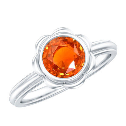 1.5 Carat Lab Grown Orange Sapphire Bezel Set Engagement Ring