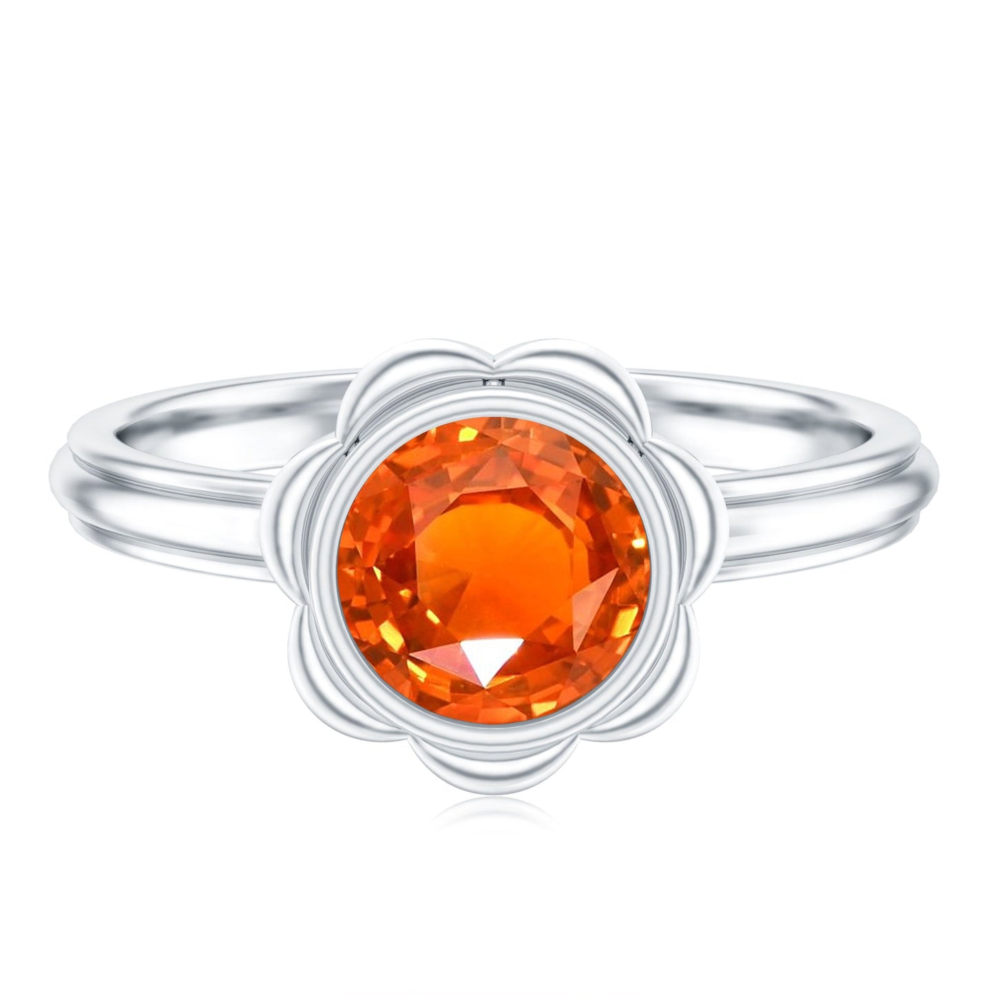 1.5 Carat Lab Grown Orange Sapphire Bezel Set Engagement Ring