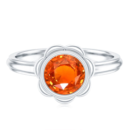 1.5 Carat Lab Grown Orange Sapphire Bezel Set Engagement Ring