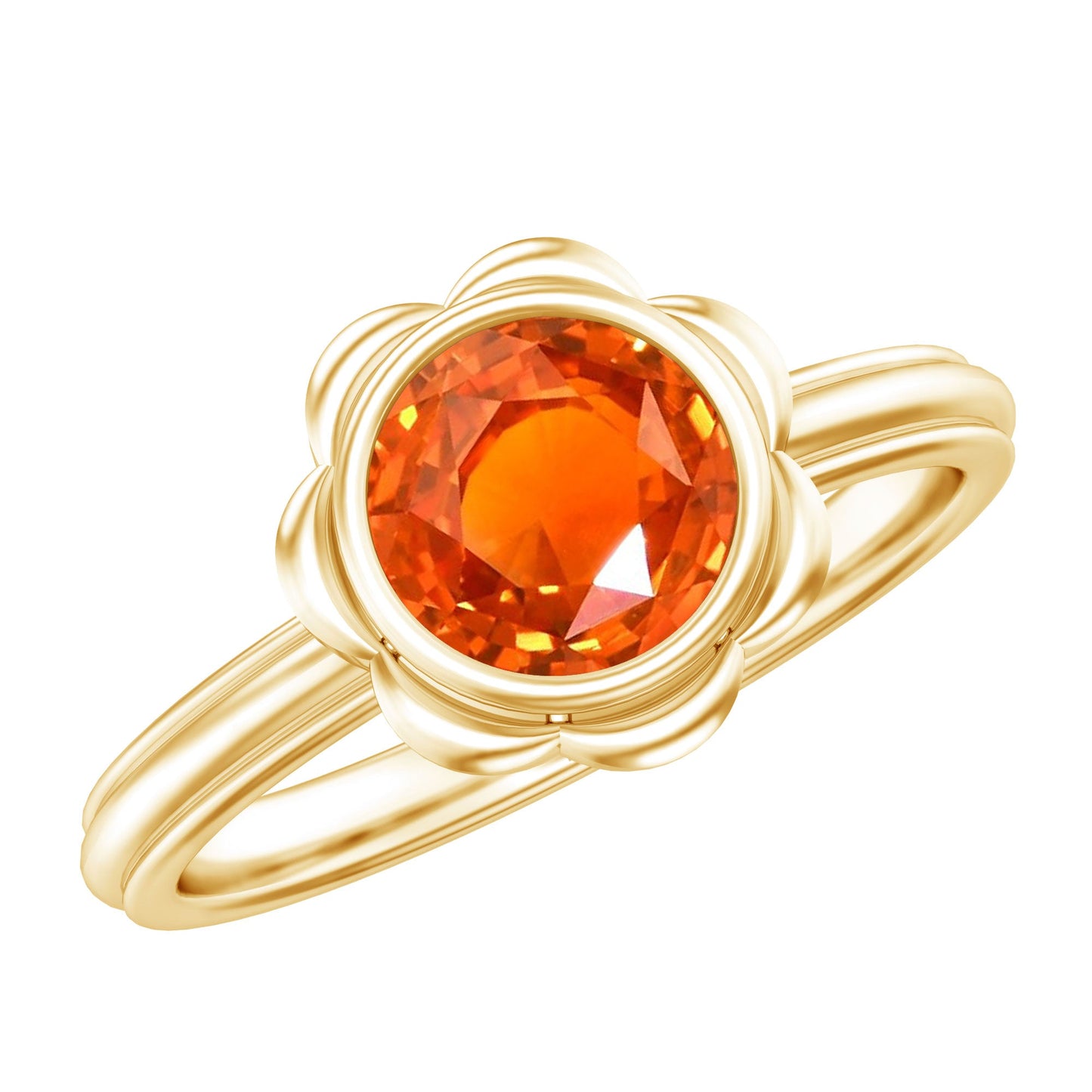 1.5 Carat Lab Grown Orange Sapphire Bezel Set Engagement Ring