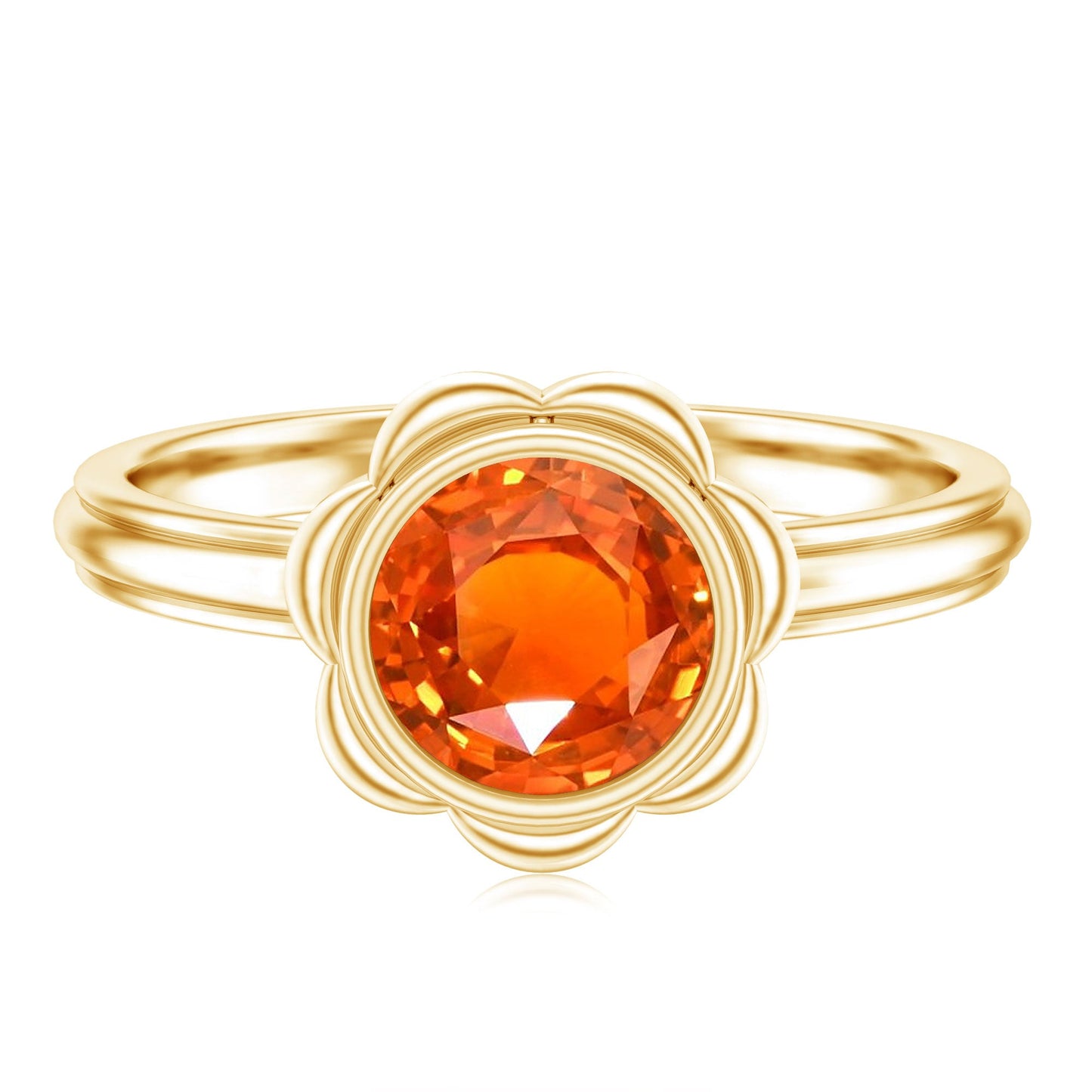 1.5 Carat Lab Grown Orange Sapphire Bezel Set Engagement Ring