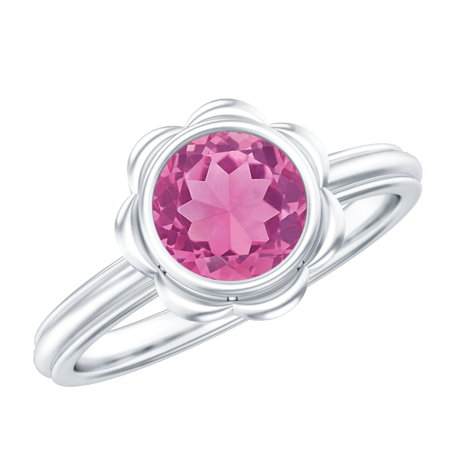 1 Carat Round Pink Tourmaline Flower Engagement Ring
