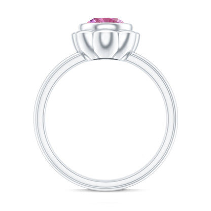1 Carat Round Pink Tourmaline Flower Engagement Ring