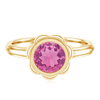 1 Carat Round Pink Tourmaline Flower Engagement Ring