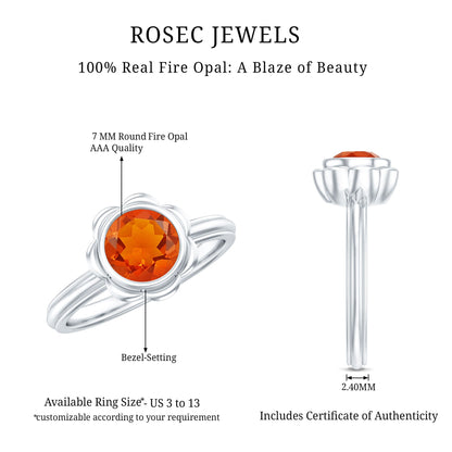 1.5 Carat Real Fire Opal Flower Engagement Ring