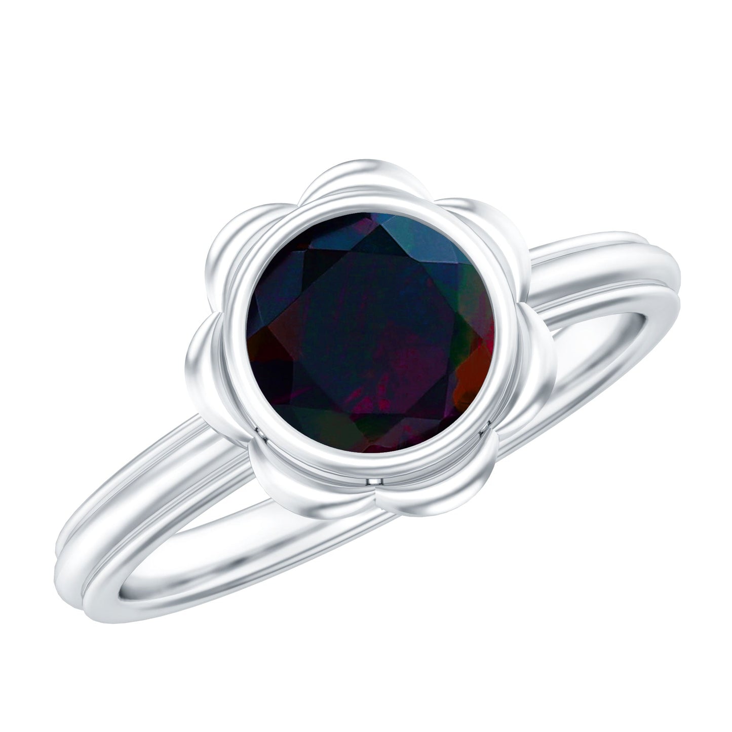 1.5 Carat Round Cut Black Opal Solitaire Engagement Ring in Bezel Setting
