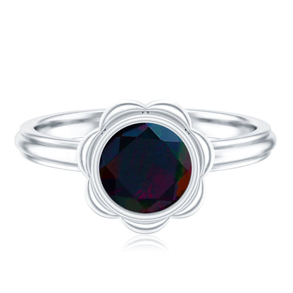 1.5 Carat Round Cut Black Opal Solitaire Engagement Ring in Bezel Setting