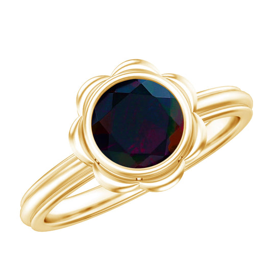 1.5 Carat Round Cut Black Opal Solitaire Engagement Ring in Bezel Setting