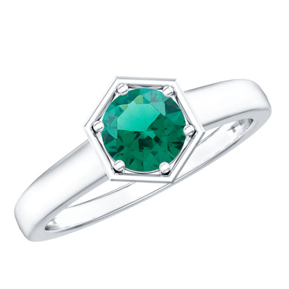 Certified 0.8 Carat Lab Created Emerald Solitaire Engagement Ring