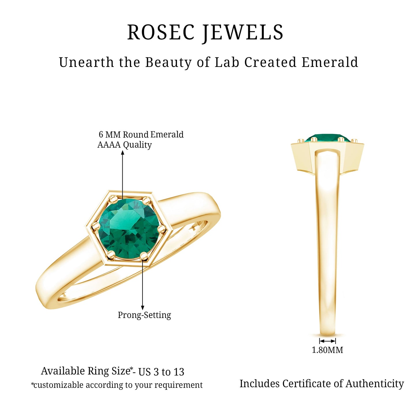 Certified 0.8 Carat Lab Created Emerald Solitaire Engagement Ring