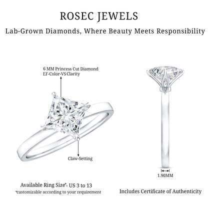 1.25 CT Princess Cut Lab Grown Diamond Solitaire Engagement Ring