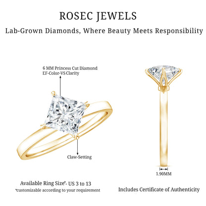 1.25 CT Princess Cut Lab Grown Diamond Solitaire Engagement Ring