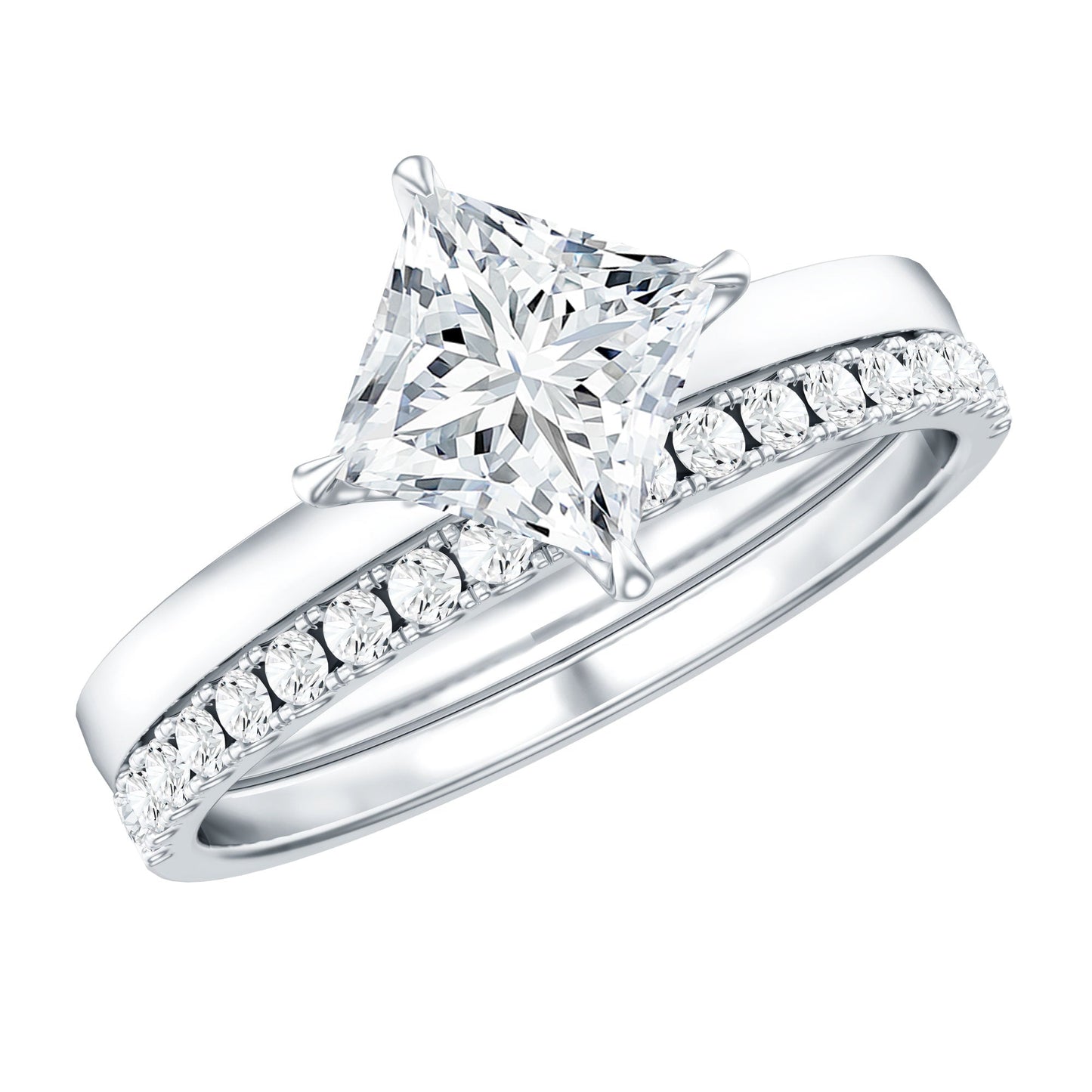 Princess Cut Lab Grown Diamond Ring With Wedding Band